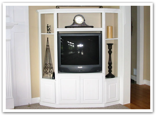 White, corner entertainment center