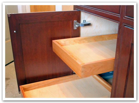 Solid cherry, rollout shelves
